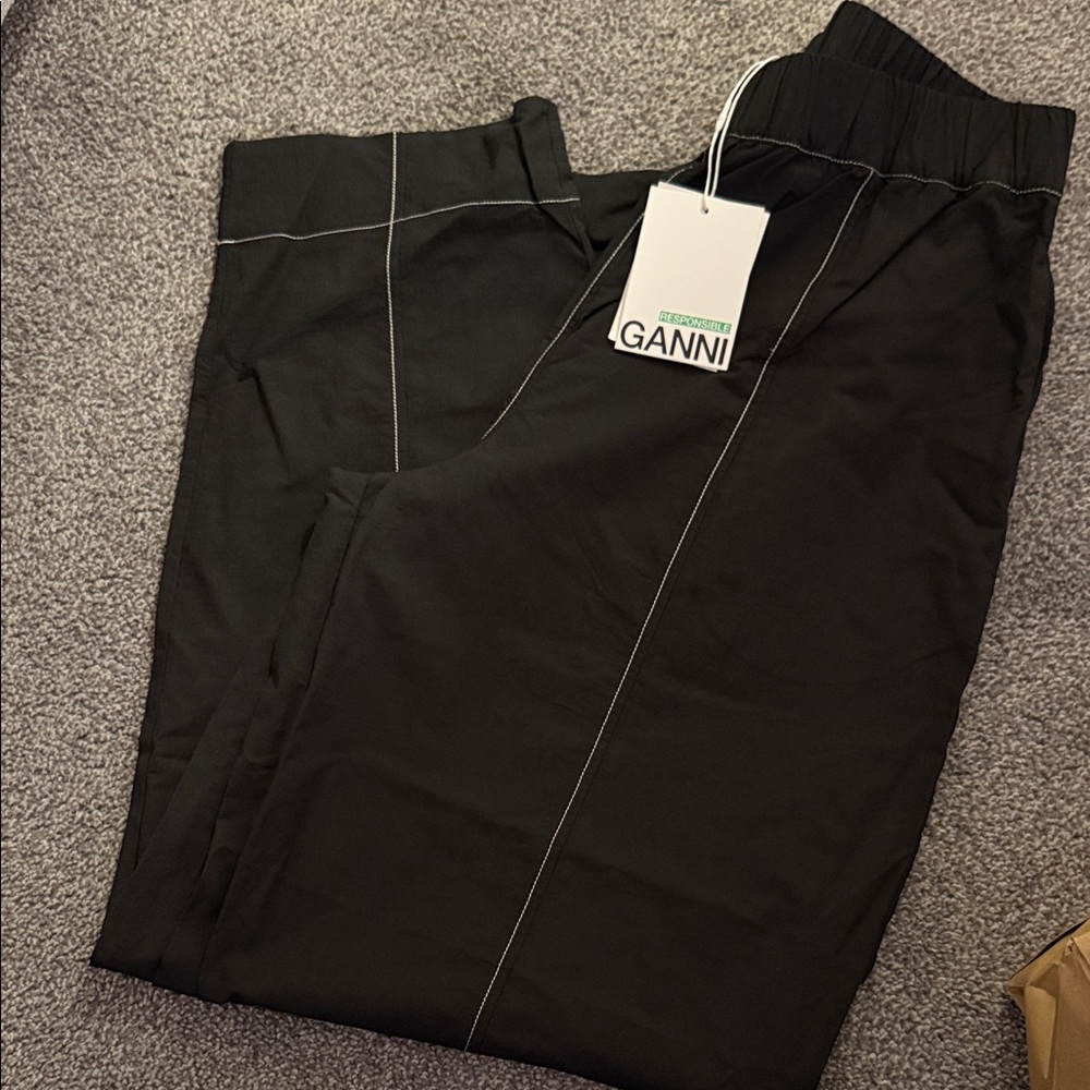 Ganni Black Joggers with White Stitching